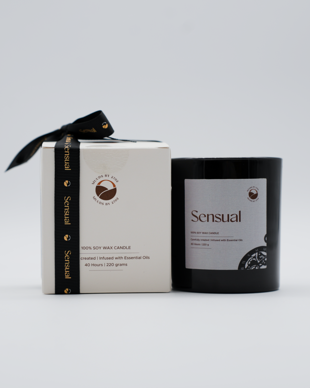 Sensual candle and packaging on a light gray background