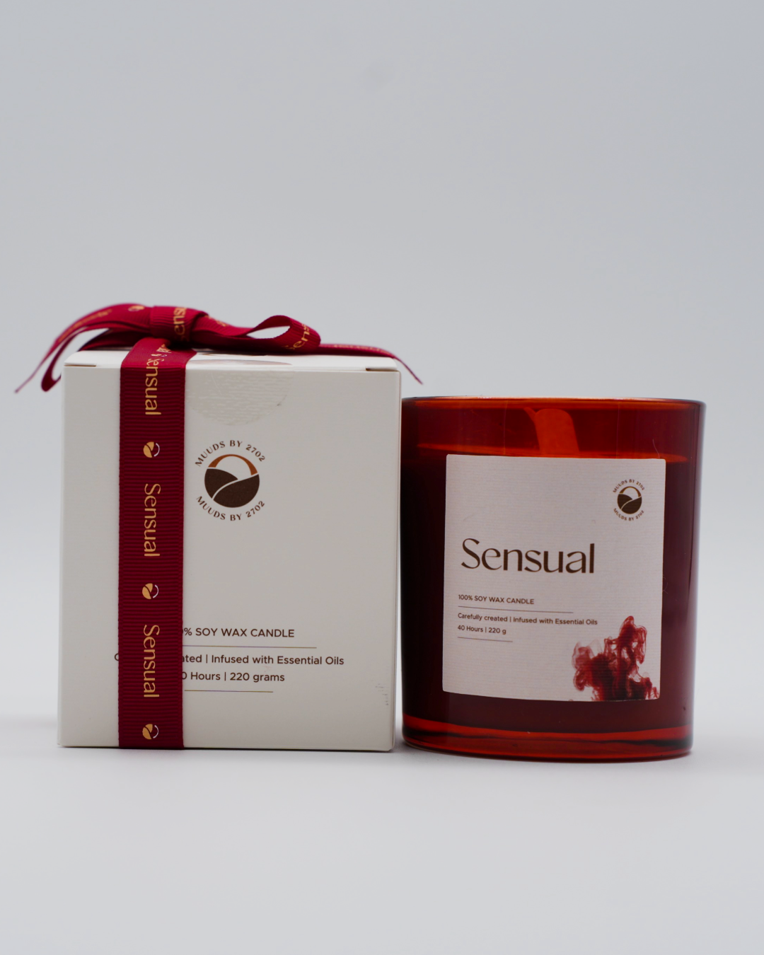 Sensual candle and packaging on a gray background
